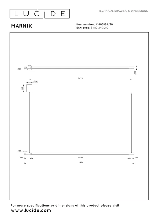 Lucide MARNIK - Suspension - Ø 2,5 cm - LED Dim. - CCT - 1x22W 2700K/4000K - Détecteur à balayage manuel - Noir | Premium - technique